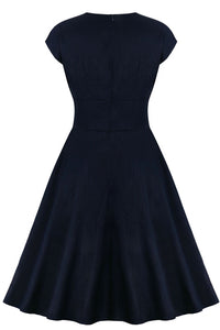 1950s Vintage Dark Navy Dress with Buttons