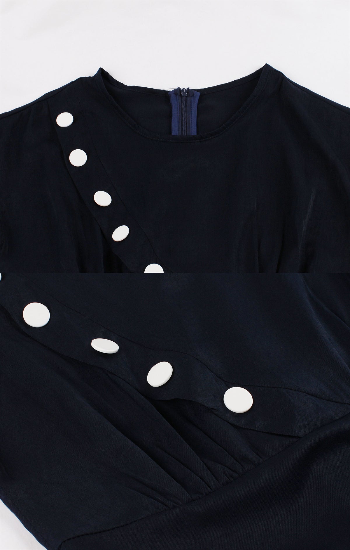 1950s Vintage Dark Navy Dress with Buttons