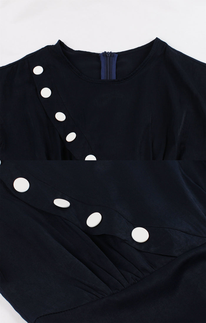 1950s Vintage Dark Navy Dress with Buttons