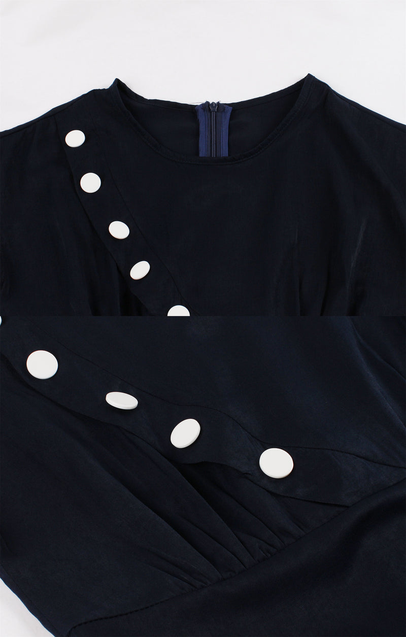 1950s Vintage Dark Navy Dress with Buttons