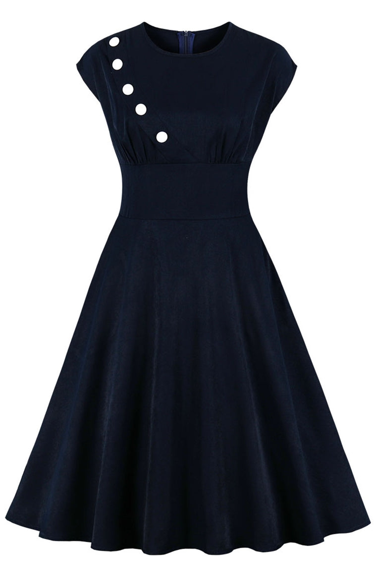 1950s Vintage Dark Navy Dress with Buttons