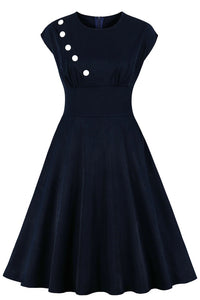 1950s Vintage Dark Navy Dress with Buttons