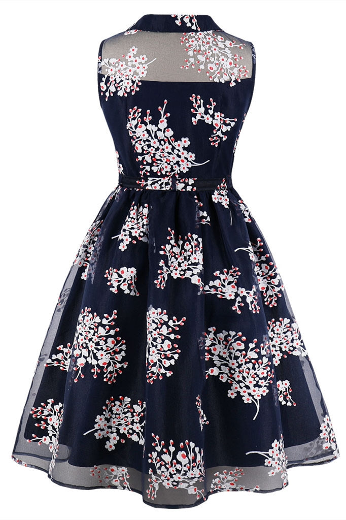 Peter Pan Collar Navy Blue Organza Dress
