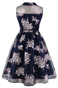 Peter Pan Collar Navy Blue Organza Dress