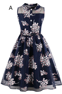 Peter Pan Collar Navy Blue Organza Dress