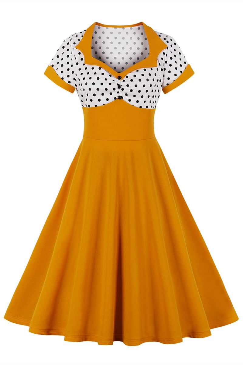 Mustard Yellow and Polk Dots Swing Dress