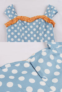 Vintage Blue and Mustard Yellow Polk Dots Dress