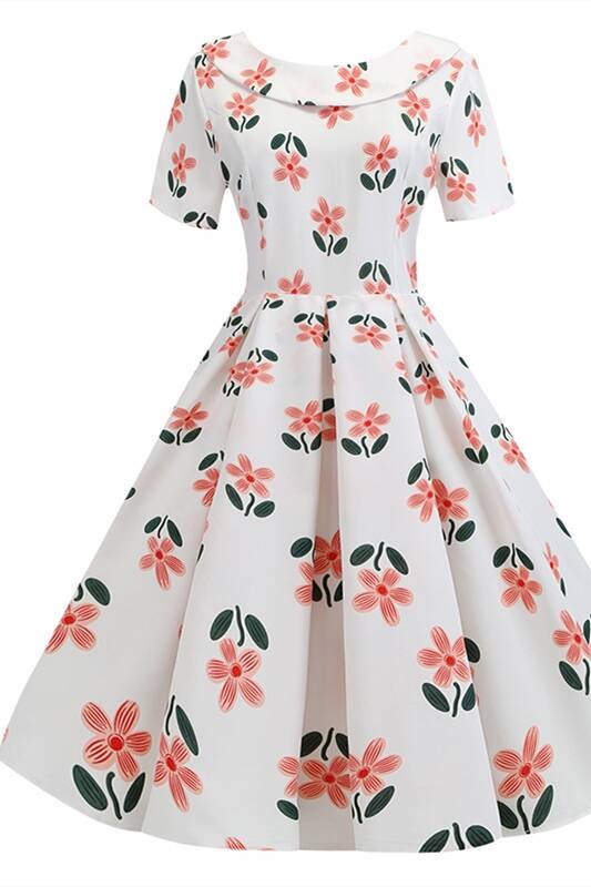 Peter Pan Collar Floral 50s Vintage Dress