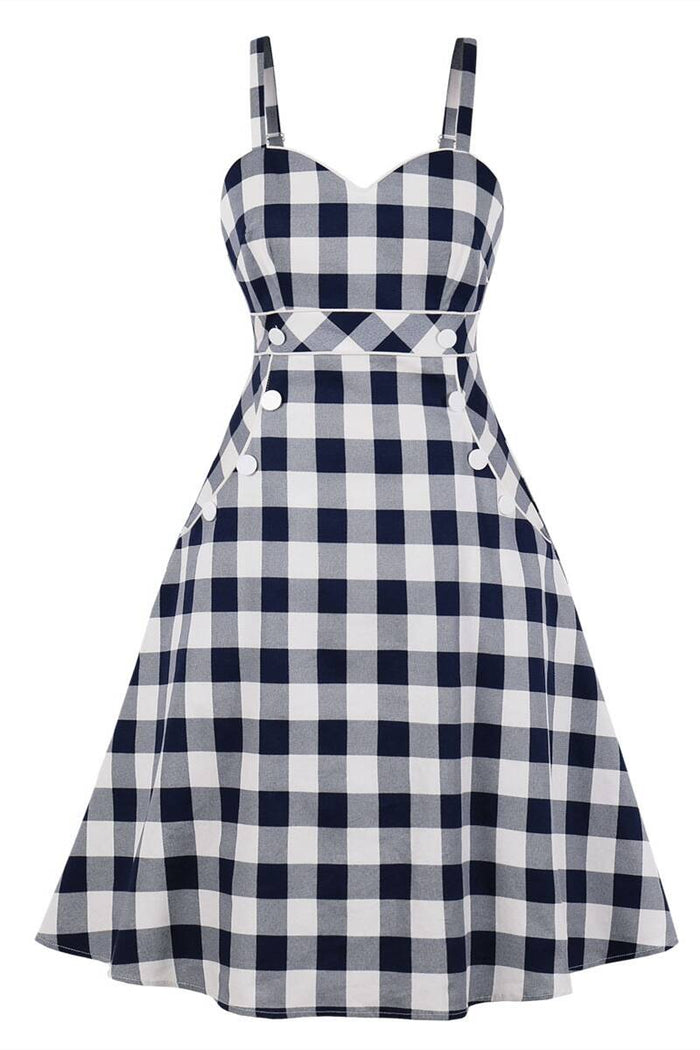 Vintage Style Empire Navcy Check Dress