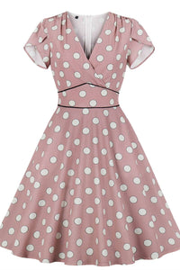 Retro Pink Polk Dots Dress with Flutter Sleeves