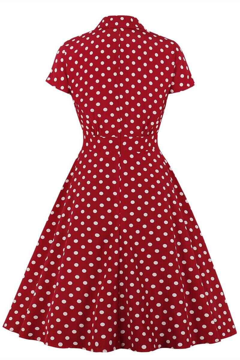 Vintage Red High Waist Ruched Polka Dot