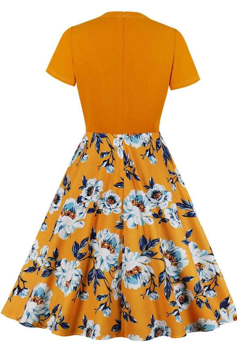 Yellow Short Floral Printed Dress