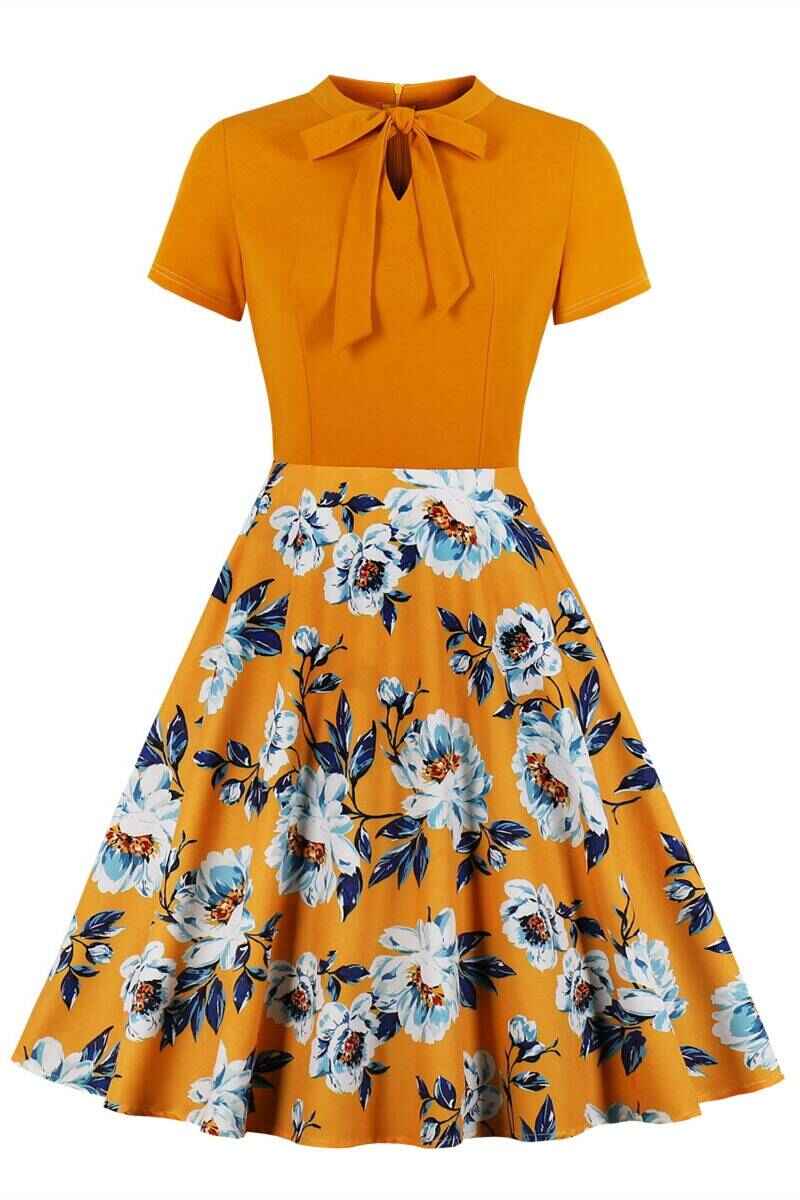 Yellow Short Floral Printed Dress