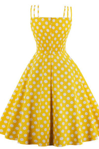 1950s Vintage Yellow Polk Dots Dress