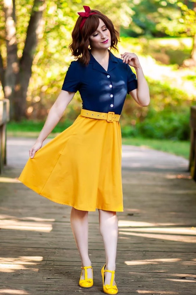 Snow White Style Navy and White 1950s Dress