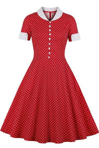 1950s Red Polk Dots  Swing Dress