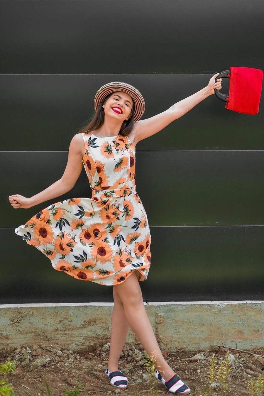 1950s Floral Yellow and White Dress