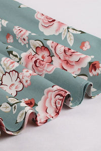 1950s Vintage Flutter Sleeves Blue Floral Dress