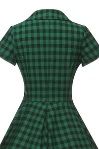 1950s Vintage Plaid Green Dress
