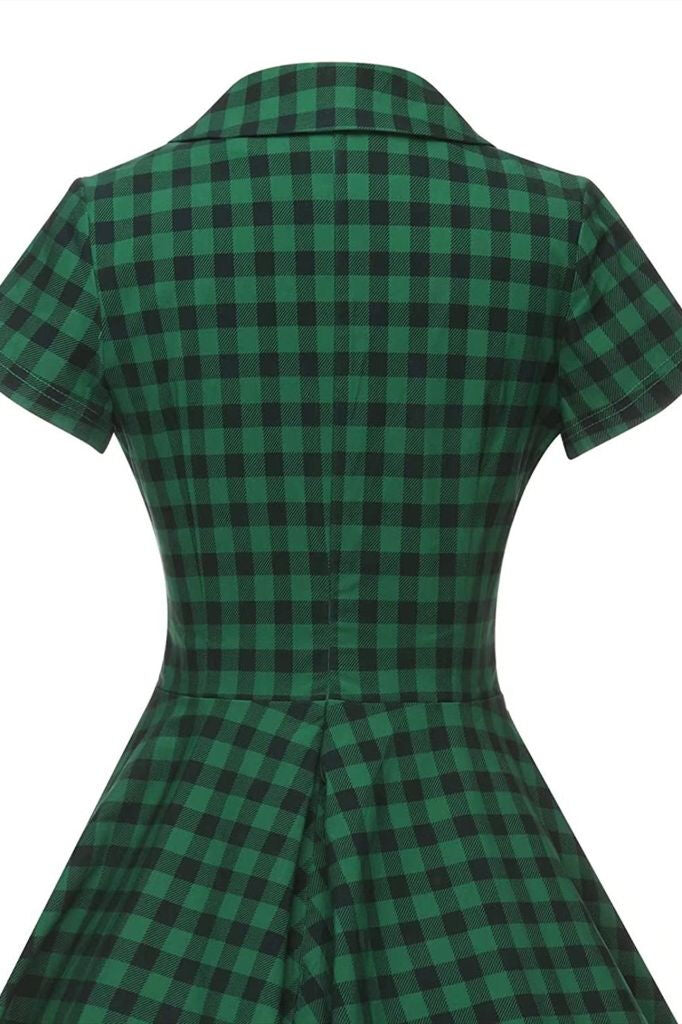 1950s Vintage Plaid Green Dress