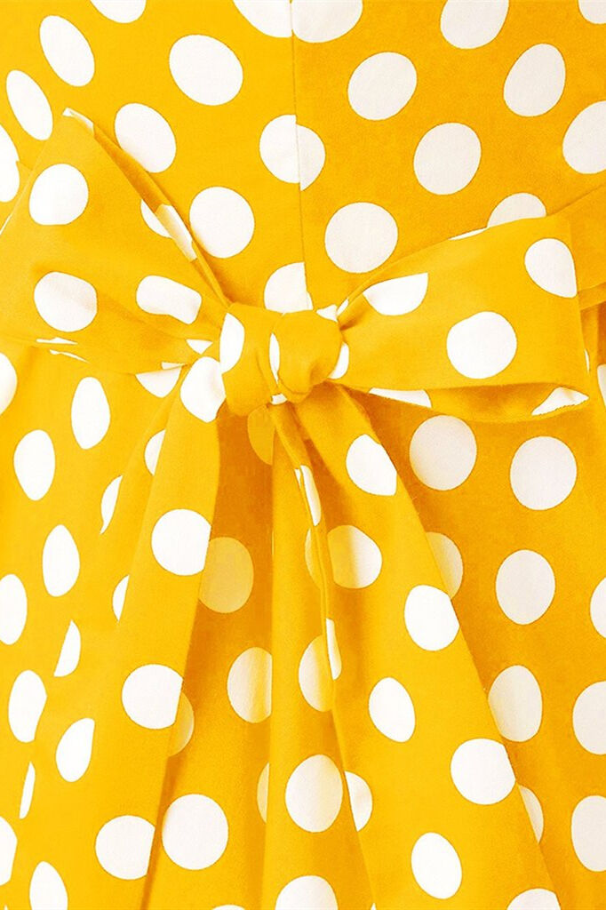 1950s Yellow Vintage Dot Belted Dress