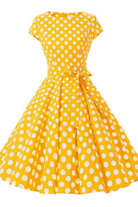 1950s Yellow Vintage Dot Belted Dress