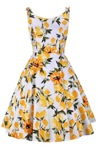 1950s Vintage White and Yellow Lemon Dress