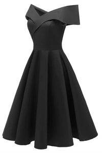 1950s Vintage Off the Shoulder Black Swing Dress