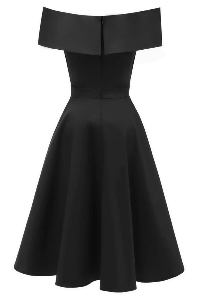 1950s Vintage Off the Shoulder Black Swing Dress