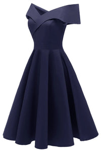 1950s Vintage Off the Shoulder Bark Blue Swing Dress