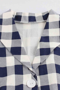 1950s Blue and White Pockets Plaid Dress