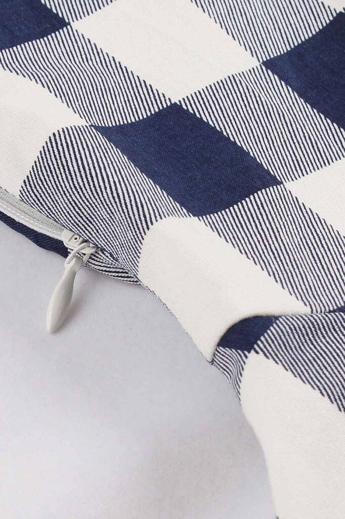 1950s Blue and White Pockets Plaid Dress