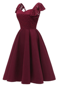 1950s Wine Red Lace and Satin Swing Dress