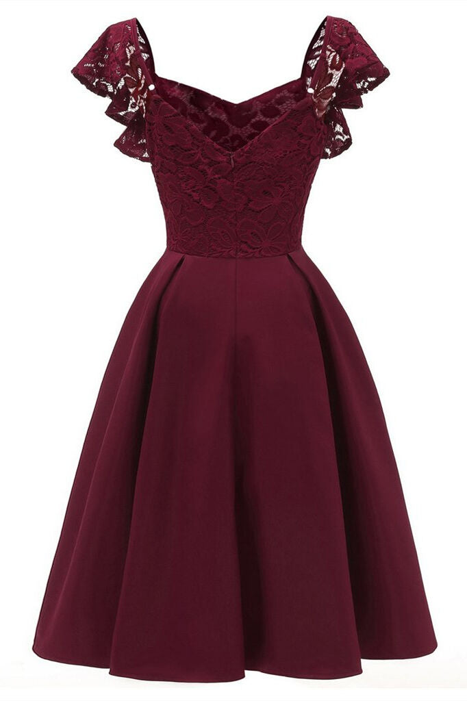 1950s Wine Red Lace and Satin Swing Dress