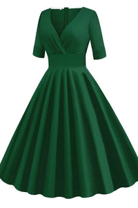 1950s Dark Green Wrap Swing Dress