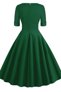 1950s Dark Green Wrap Swing Dress