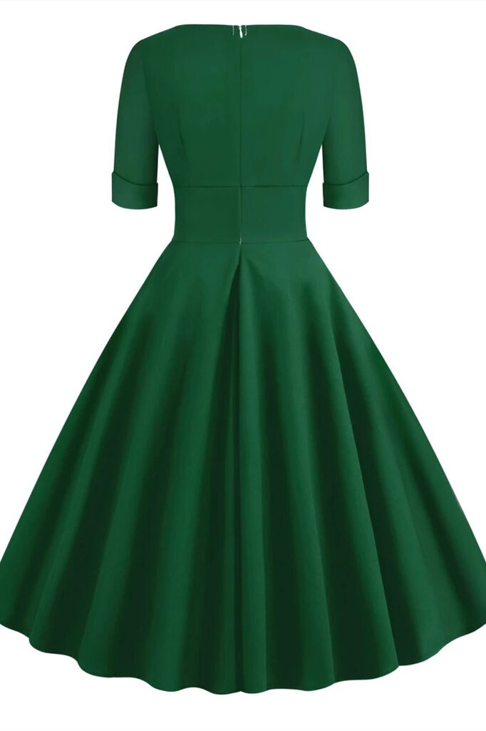 1950s Dark Green Wrap Swing Dress