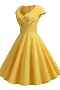 1950s Yellow Pleated Warp Swing Dress