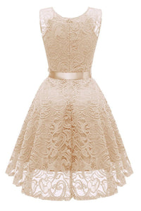 1950s Champagne Lace Floral Swing Dress