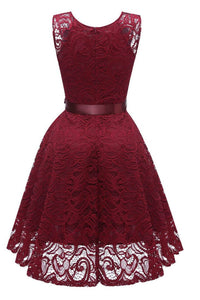 1950s Wine Red Lace Floral Swing Dress
