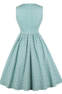 1950s Green Plaid Pockets Swing Dress