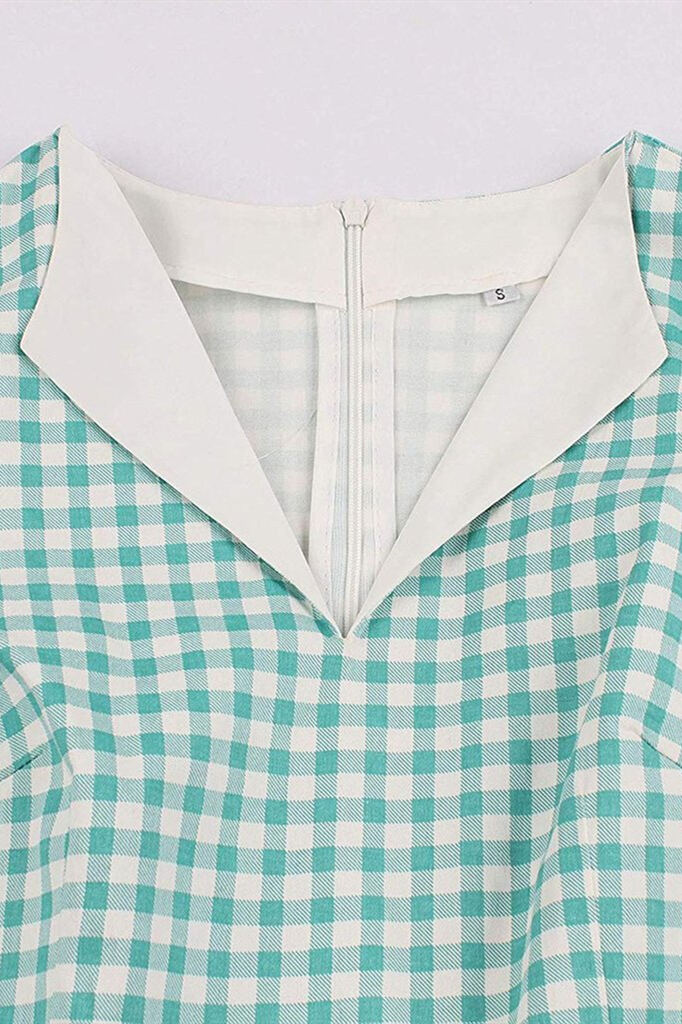 1950s Green Plaid Pockets Swing Dress