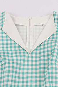 1950s Green Plaid Pockets Swing Dress