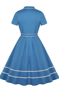 1950s Blue Belt Swing Dress