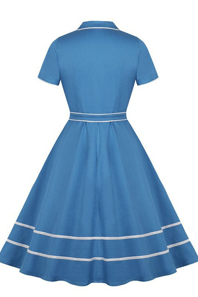 1950s Blue Belt Swing Dress