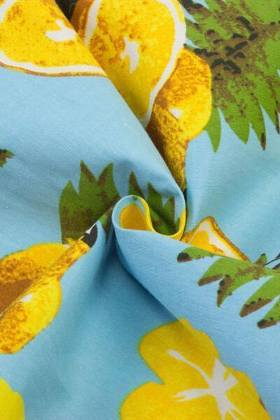 1950s Blue Patchwork Lemon Swing Dress