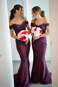 Off Shoulder Mermaid Long Bridesmaid Dress with Lace