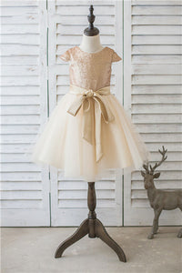 Sparkly Gold Sequins Flower Girl Dress with Sash