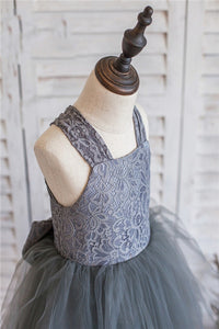 Ball Gown Halter Grey Flower Girl Dress with Bow