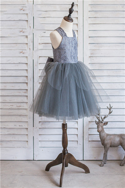 Ball Gown Halter Grey Flower Girl Dress with Bow